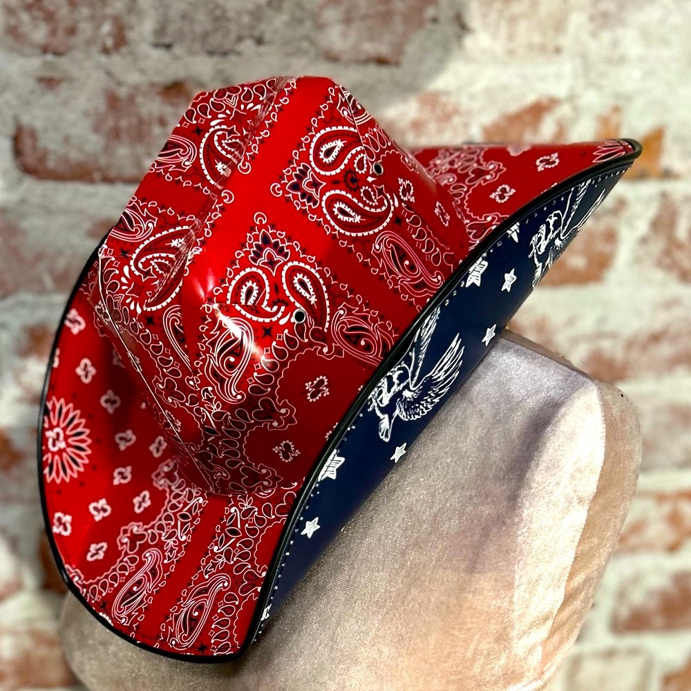 Patriotic red bandsna & blue eagles rodeo style cowboy hat USA